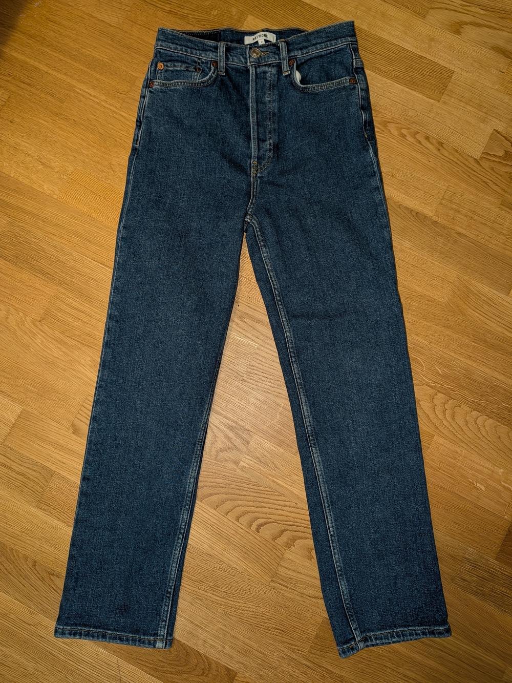 Re/Done 70s Ultra High Rise Stove Pipe Jeans In Dark Wash